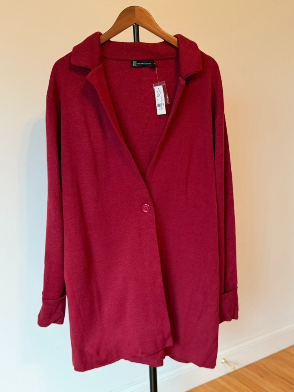 NWT NEW YORK & COMPANY BURLESQUE RED LAPEL SWEATER BLAZER (SIZE XL)